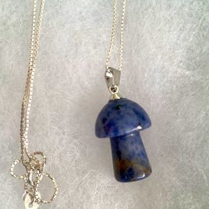 Sodalite Mushroom Sterling Silver Necklace 16”